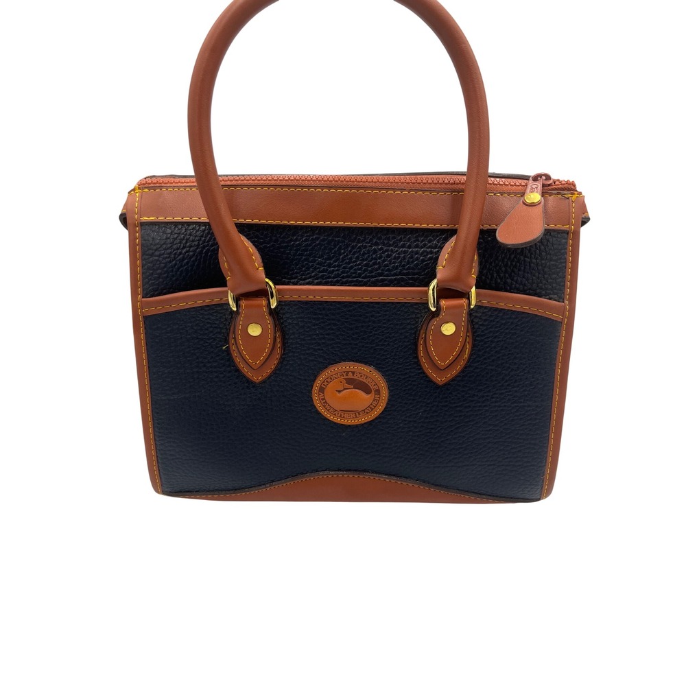 Dooney & Bourke Vintage All Weather Leather Satchel Navy Blue British Tan Bag